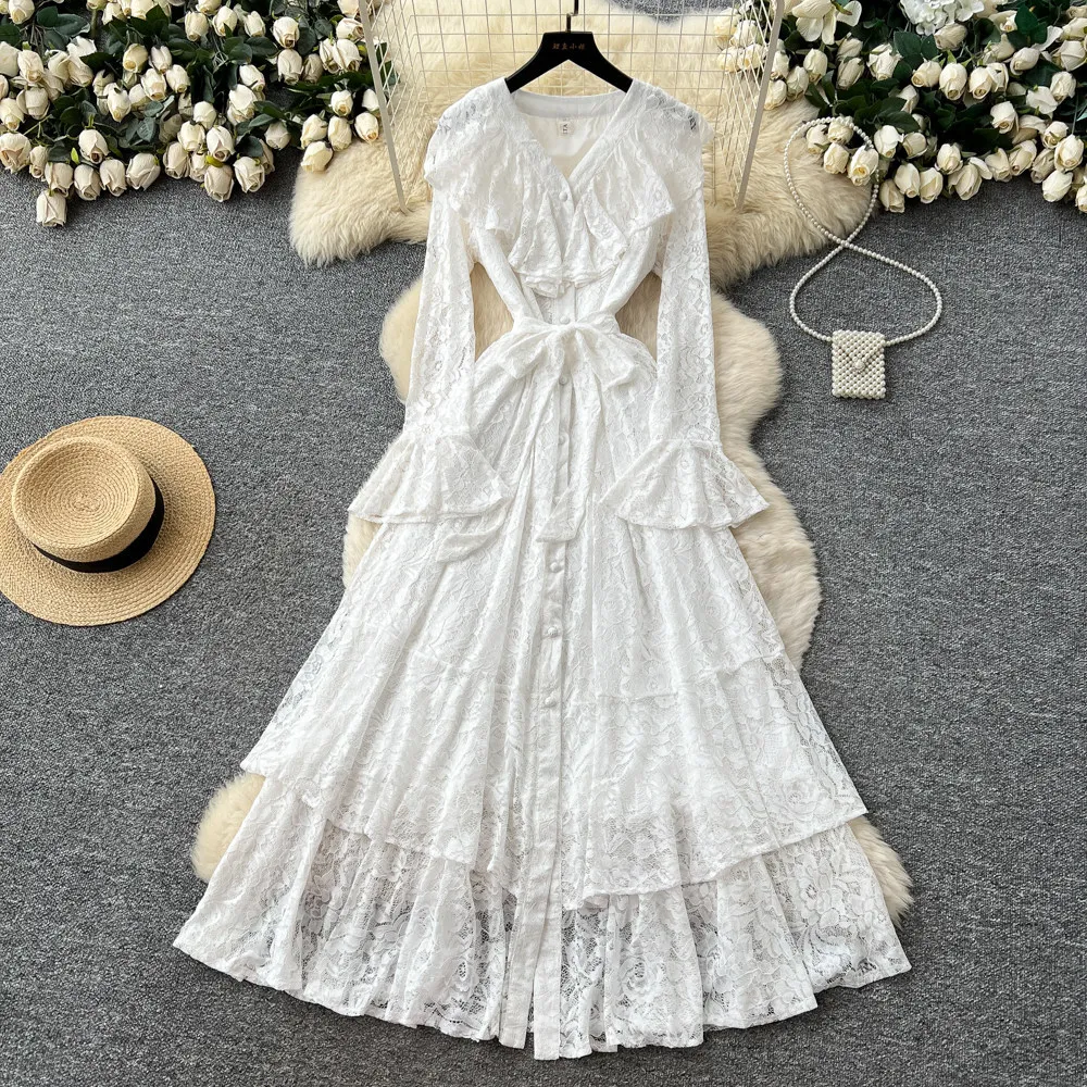 Women Dresses Solid Dress Lace Ruffle Hem V Neck Flare Sleeves Ankle Length Cinched Waist Slim Casual Office Elegant 2026 Spring
Women Dresses Solid Dress Lace Ruffle Hem V Neck Flare Sleeves Ankle Length Cinched Waist Slim Casual Office Elegant 2026 Spring