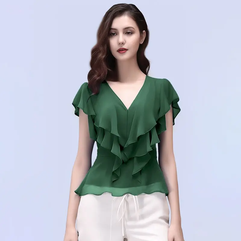 Summer New Short Sleeve Chiffon Blouse Women Clothing Elegant Flounce Sleeve Thin Shirts Ladies Fashion Solid Color Tops A564
Summer New Short Sleeve Chiffon Blouse Women Clothing Elegant Flounce Sleeve Thin Shirts Ladies Fashion Solid Color Tops A564
