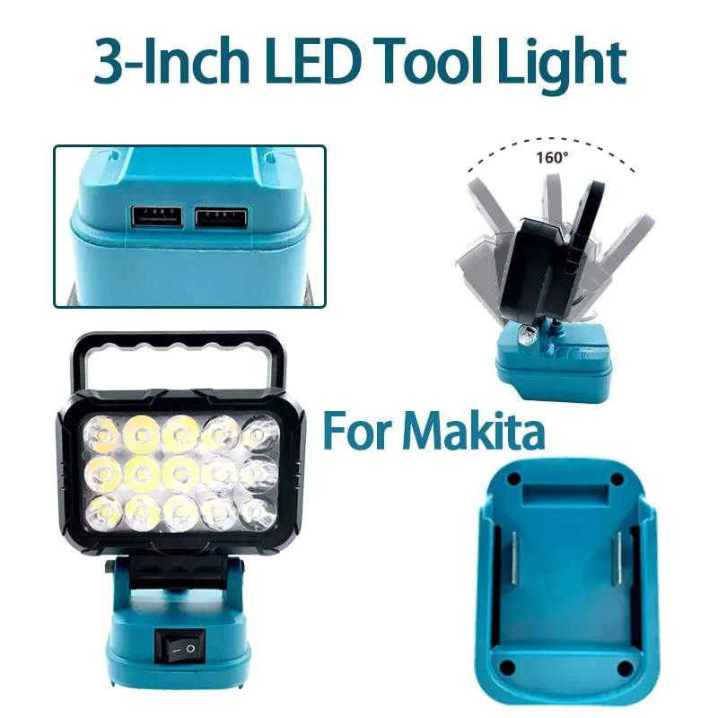 3-дюймовый светодиодный светильник для инструментов с USB-портом, ручной фонарик для Makita 14,4 В 18 В BL1840 BL1845, литий-ионный аккумулятор, фонарь для кемпинга
3-дюймовый светодиодный светильник для инструментов с USB-портом, ручной фонарик для Makita 14,4 В 18 В BL1840 BL1845, литий-ионный аккумулятор, фонарь для кемпинга