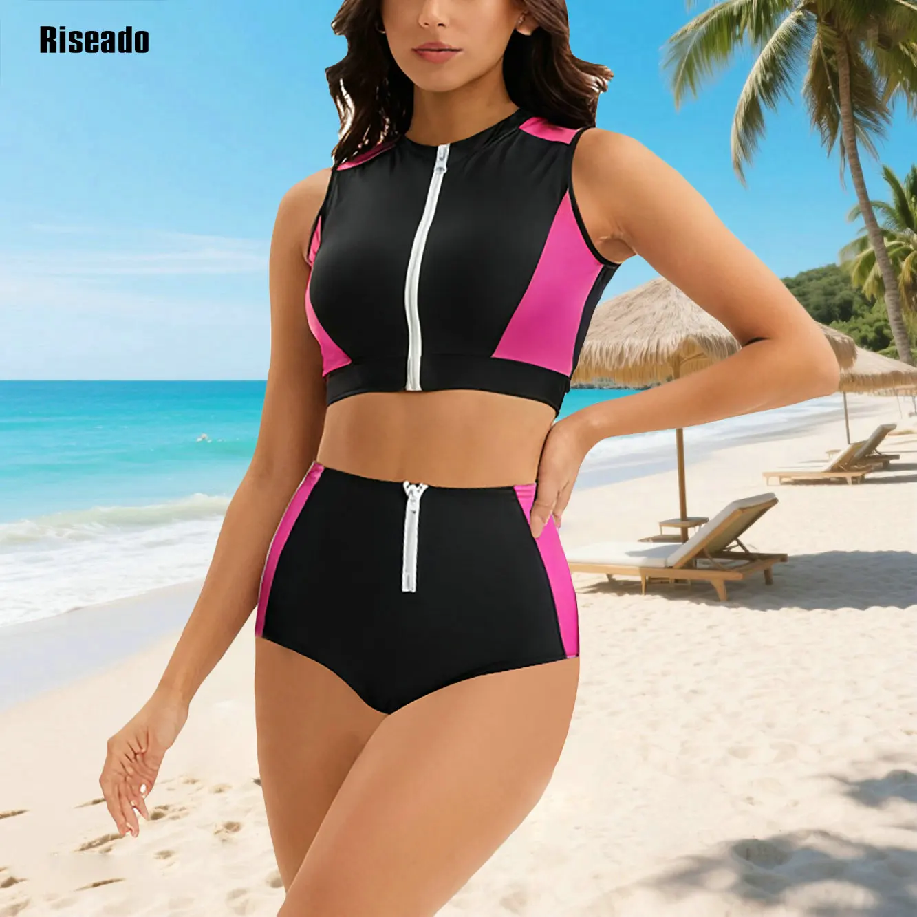 FemaleTwo Pieces Crop Top Bikini Sets Color Block Zip Front Summer Push Up Swimsuit Bathing Suits High Waist Tankini
FemaleTwo Pieces Crop Top Bikini Sets Color Block Zip Front Summer Push Up Swimsuit Bathing Suits High Waist Tankini