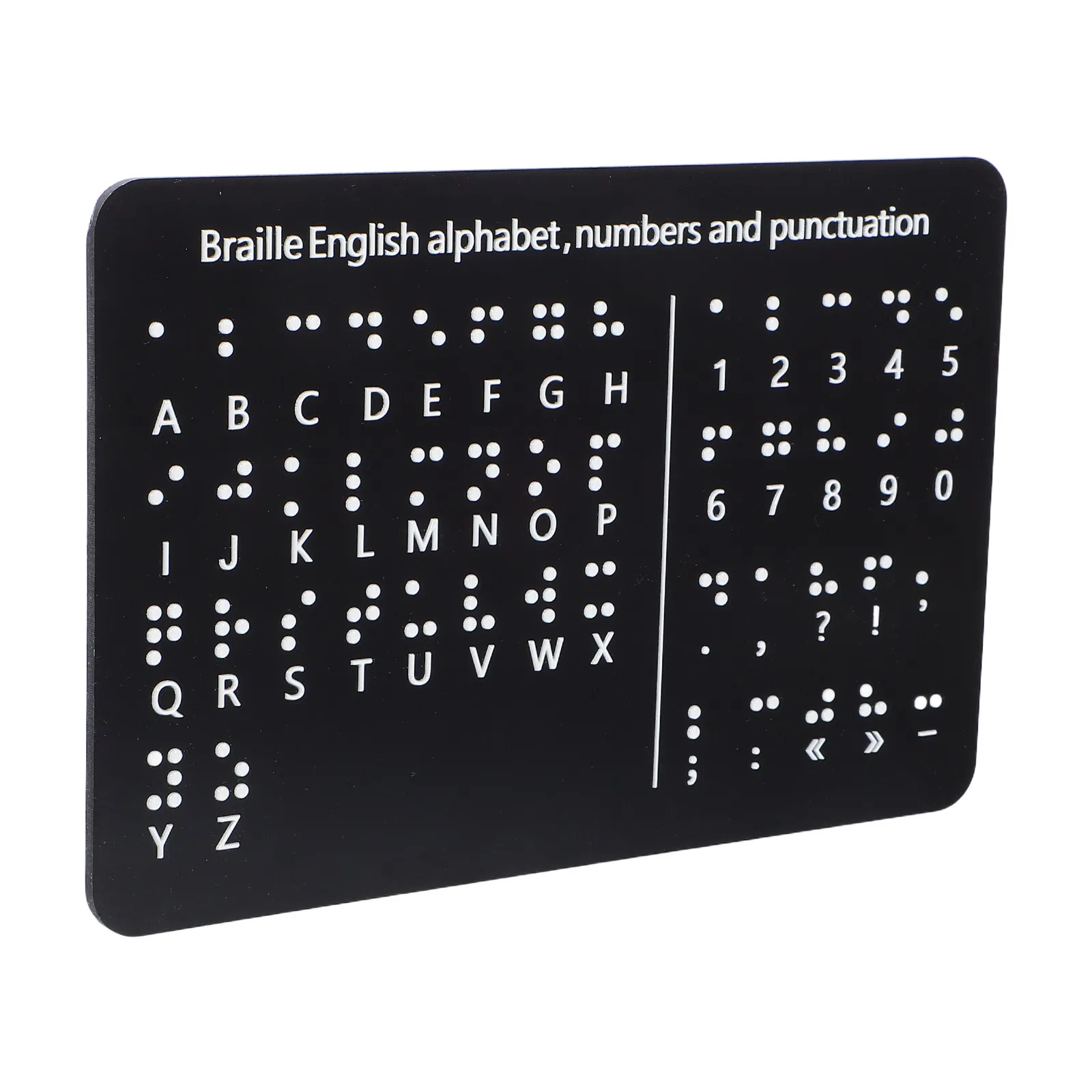 Braille Alphabet Board Black Raised Dots Numbers Punctuation Teaching Aid for Beginner Blind Children Educational Learning Tool
Braille Alphabet Board Black Raised Dots Numbers Punctuation Teaching Aid for Beginner Blind Children Educational Learning Tool