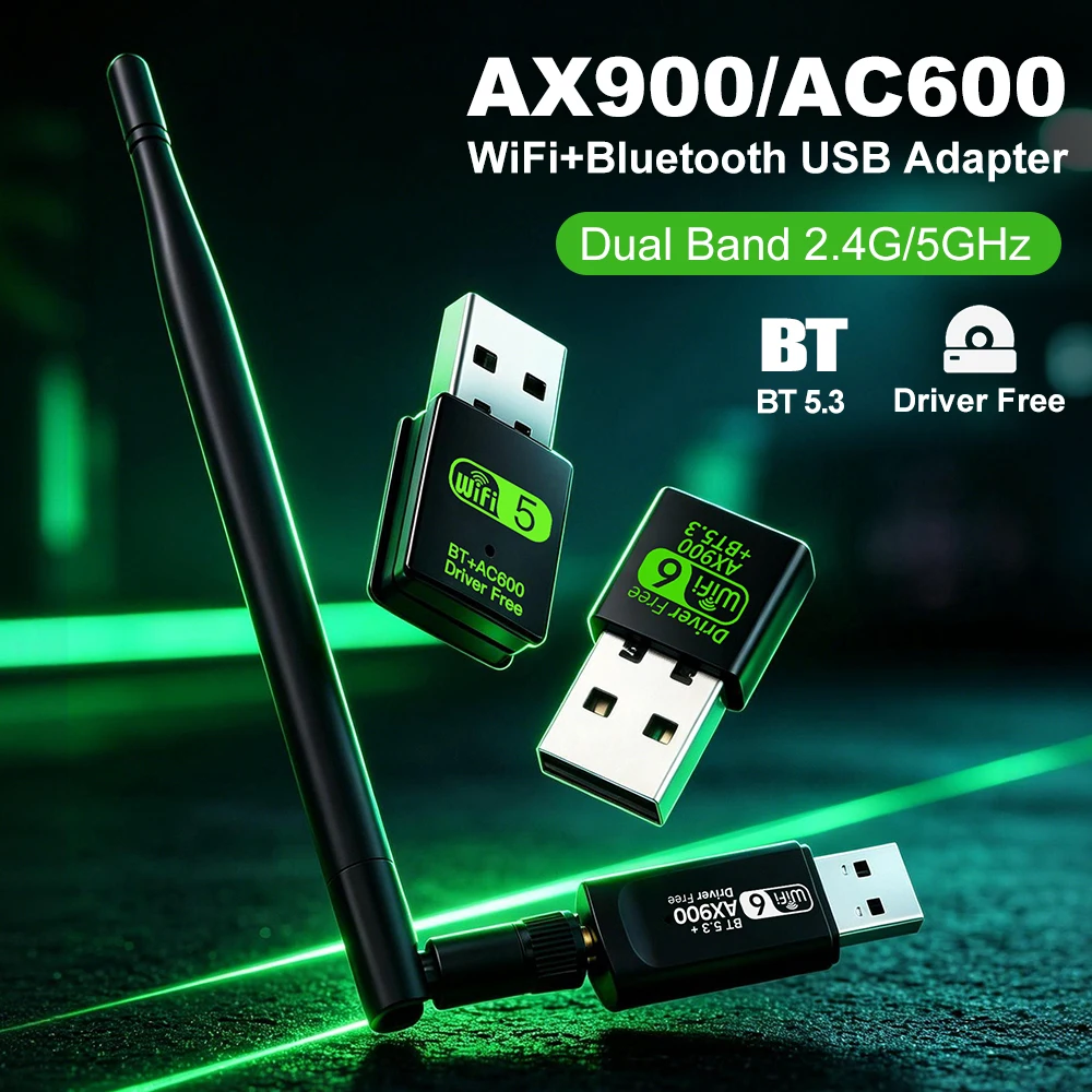 USB WiFi 6 AX900 Bluetooth 5.3 Adapter 2 in 1 Dual Band 2.4G/5GHz Wireless Network Card For PC Laptop Win 10/11 Drive Free
USB WiFi 6 AX900 Bluetooth 5.3 Adapter 2 in 1 Dual Band 2.4G/5GHz Wireless Network Card For PC Laptop Win 10/11 Drive Free