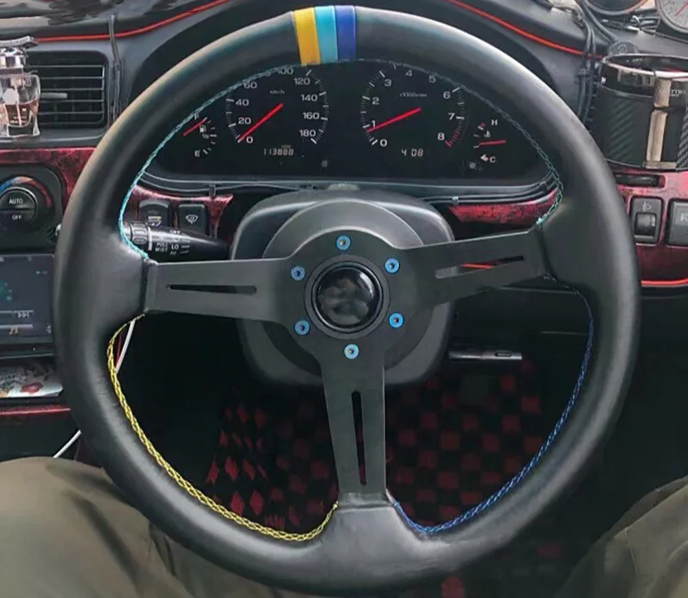 Car Modification Universal Steering Wheel 14 Inch 350MM Concave Leather Three Color Ring Leather Racing Steering Wheel
Car Modification Universal Steering Wheel 14 Inch 350MM Concave Leather Three Color Ring Leather Racing Steering Wheel