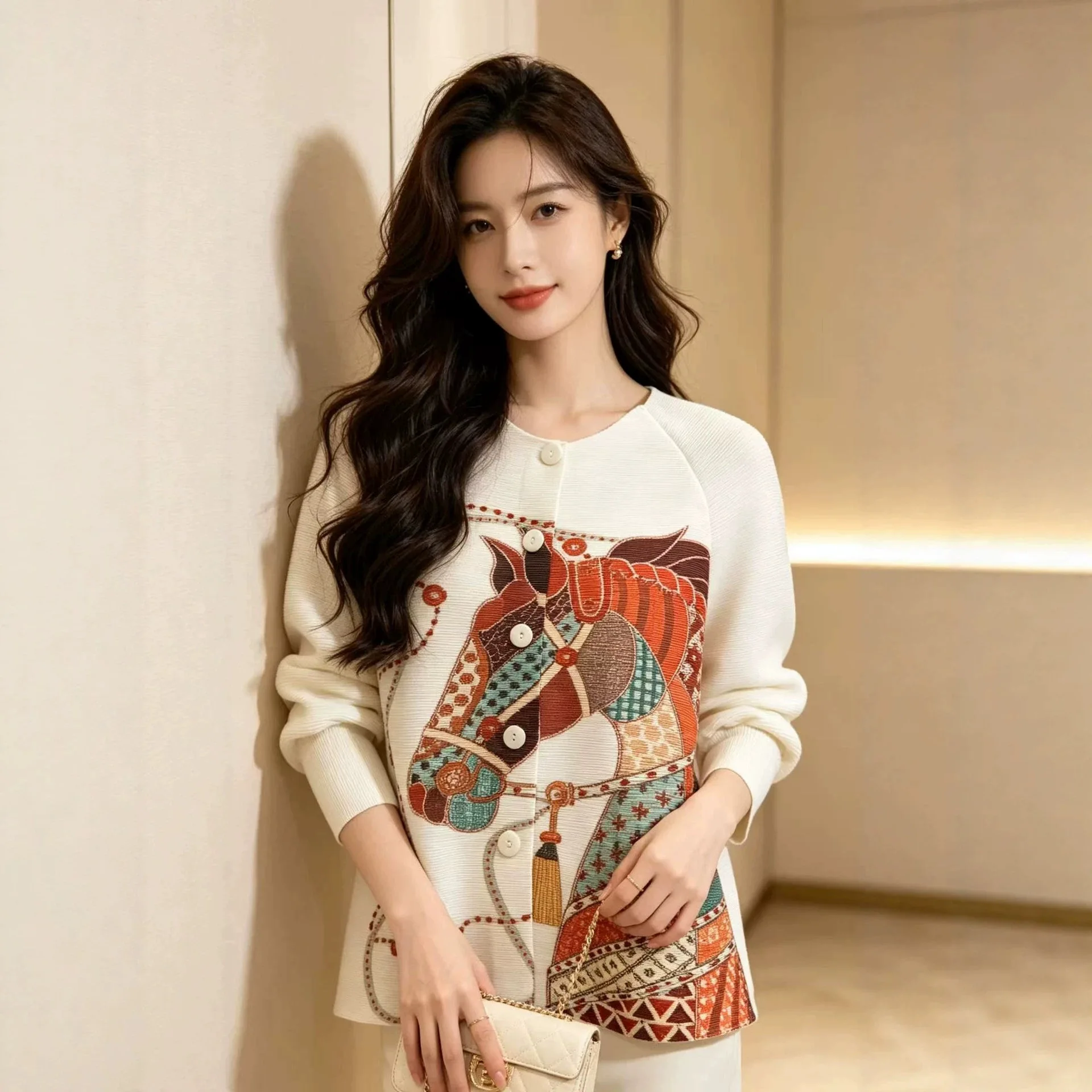 Miyake Cartoon Print Pleated Shirt Women's Round Neck Single Breasted Top Fashion Cardigan 2026 New Clothing
Miyake Cartoon Print Pleated Shirt Women's Round Neck Single Breasted Top Fashion Cardigan 2026 New Clothing
