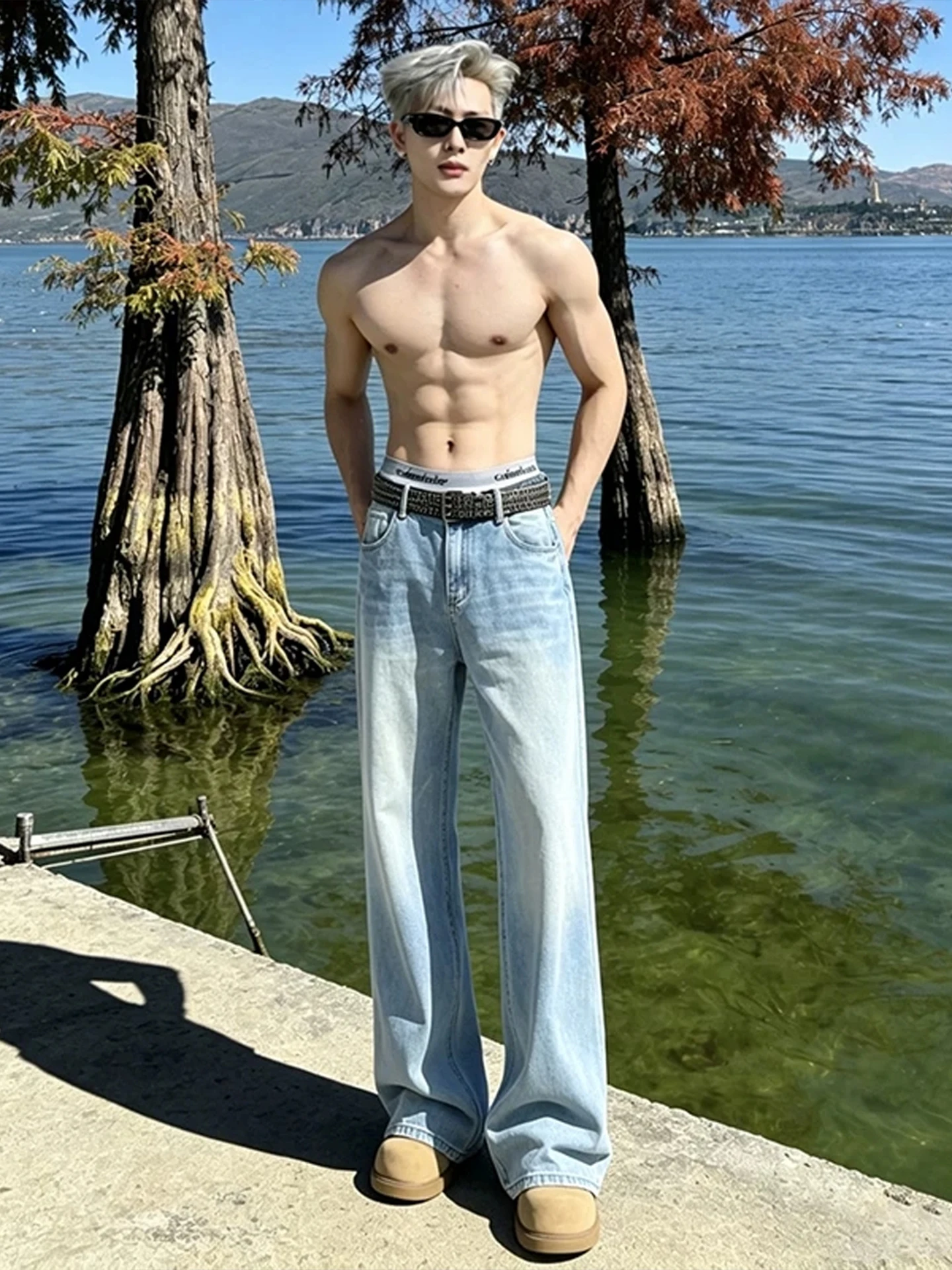 Light Blue Men's Silk Denim Straight Leg Jeans Summer Thin High Waist Slimming Drapey Cool Feeling Casual Loose Fit Jeans
Light Blue Men's Silk Denim Straight Leg Jeans Summer Thin High Waist Slimming Drapey Cool Feeling Casual Loose Fit Jeans