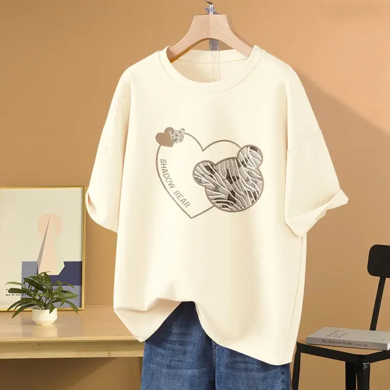 Women Chic Love Cartoon Printed T-shirt Summer Loose Casual All Cotton Pullovers Short Sleeve Basics O-neck Tops
Women Chic Love Cartoon Printed T-shirt Summer Loose Casual All Cotton Pullovers Short Sleeve Basics O-neck Tops