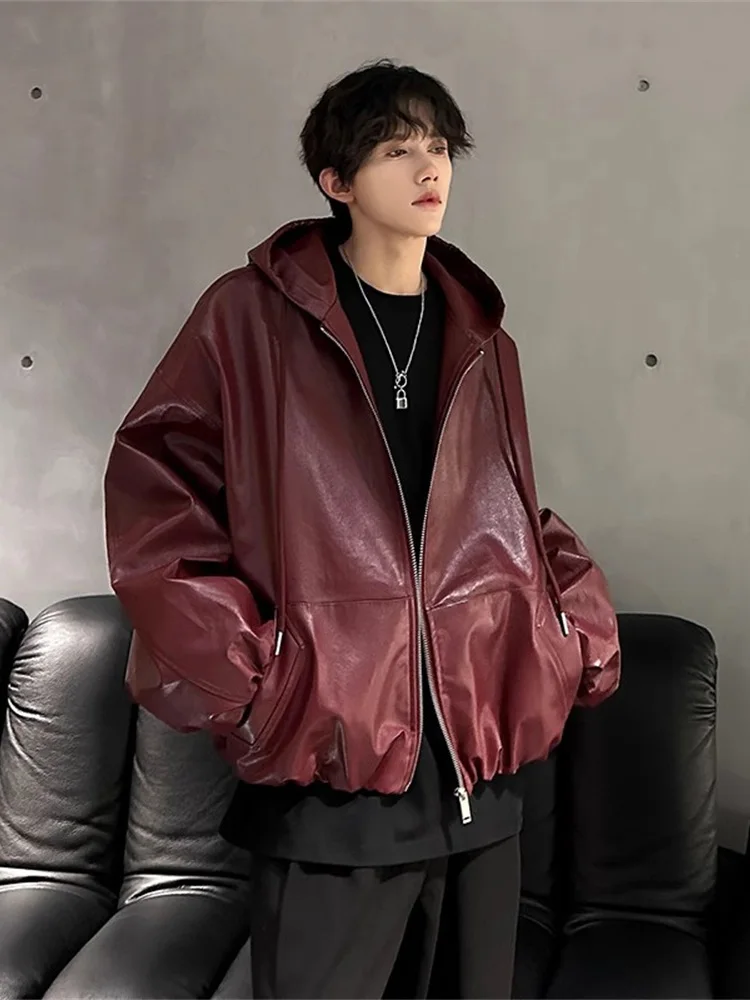 Ankela Men's Hooded Leather Jaet Red Outerwear Motorcycle Workwear Flight Jaet Trendy Brand Lantern Sve PU Youth Faion
Ankela Men's Hooded Leather Jaet Red Outerwear Motorcycle Workwear Flight Jaet Trendy Brand Lantern Sve PU Youth Faion