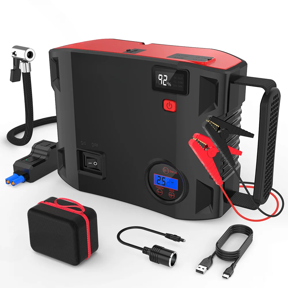 Portable Jump Starter with Air Compressor 2000A 24000mAh Power Bank Tire Inflator Pump 12V Starting Device Car Booster
Portable Jump Starter with Air Compressor 2000A 24000mAh Power Bank Tire Inflator Pump 12V Starting Device Car Booster