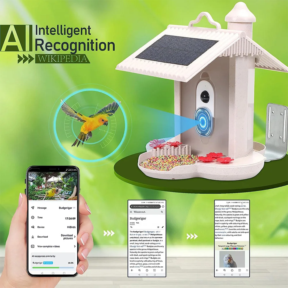 WIFI Smart Bird Feeder Camera 1080P Auto Capture Bird Video and Motion Detection Real-time Notification AI Identify Bird Species
WIFI Smart Bird Feeder Camera 1080P Auto Capture Bird Video and Motion Detection Real-time Notification AI Identify Bird Species