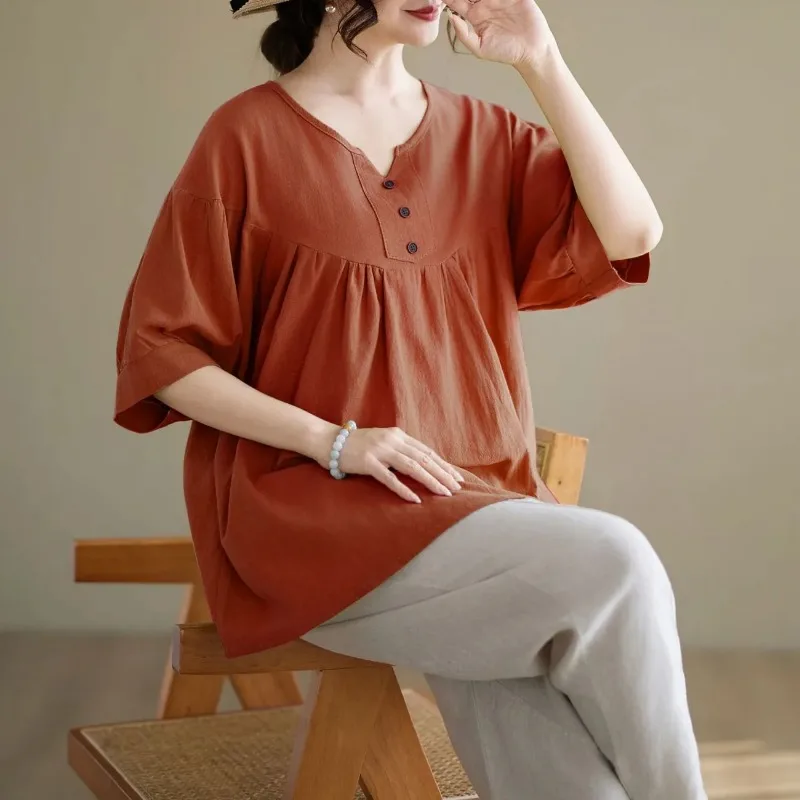 Women's Linen Cotton V Neck Blouse Lantern Sleeve Loose Plus Size Casual Summer T-shirt
Women's Linen Cotton V Neck Blouse Lantern Sleeve Loose Plus Size Casual Summer T-shirt