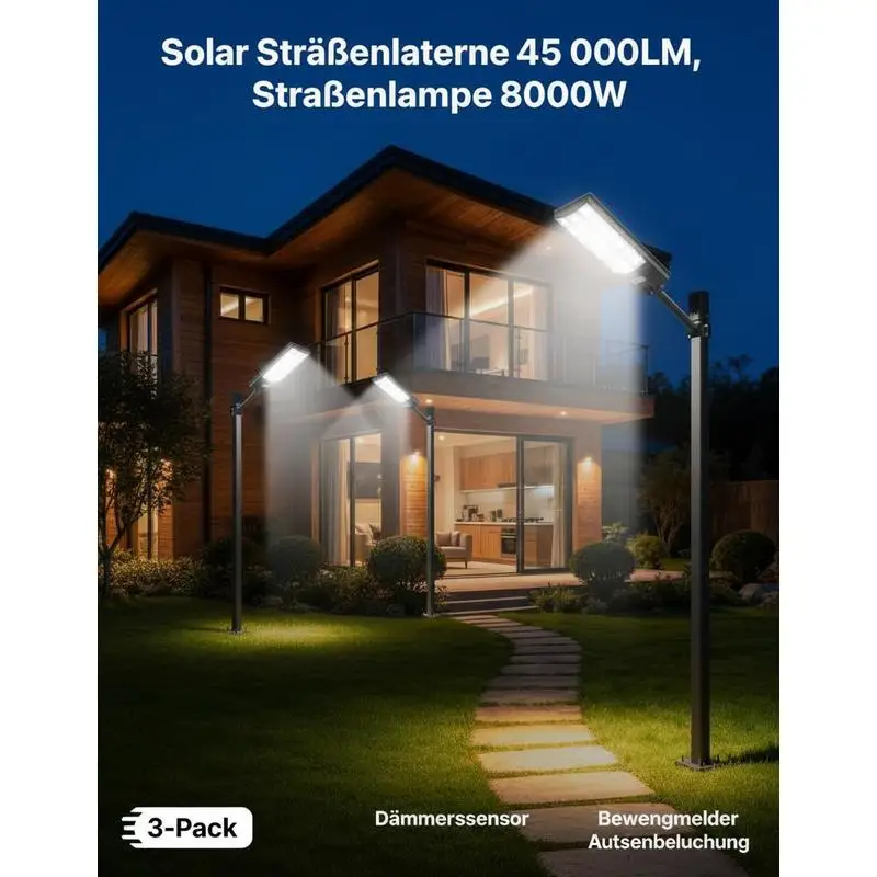 8000W Solar Street Lights Outdoor, 450000LM, Commercial Parking Lot Lights Dusk to Dawn, LED Flood Security Lamp with Motion Sensor, IP65 Waterproof Outdoor Lighting, for Driveway Yard, 3 Pack
8000W Solar Street Lights Outdoor, 450000LM, Commercial Parking Lot Lights Dusk to Dawn, LED Flood Security Lamp with Motion Sensor, IP65 Waterproof Outdoor Lighting, for Driveway Yard, 3 Pack