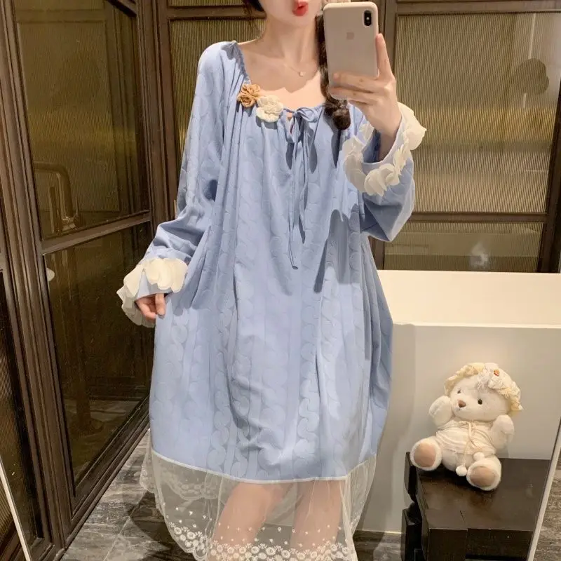 2026 Spring Sweet Lace Princess Long Sleeve Cotton Nightgowns for Women Korean Cute Sleepwear Night Dress Nightdress Home Nighty
2026 Spring Sweet Lace Princess Long Sleeve Cotton Nightgowns for Women Korean Cute Sleepwear Night Dress Nightdress Home Nighty
