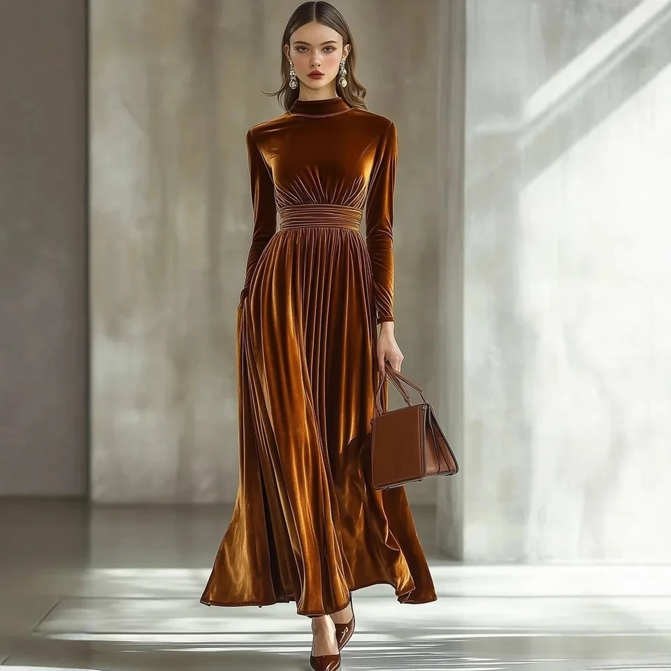 Women's Gold Velvet Long Dresses Wedding Prom Party Dress Elegant Female Pleated V-Neck Dresses 2025 Spring Autumn Gown Dress
Women's Gold Velvet Long Dresses Wedding Prom Party Dress Elegant Female Pleated V-Neck Dresses 2025 Spring Autumn Gown Dress