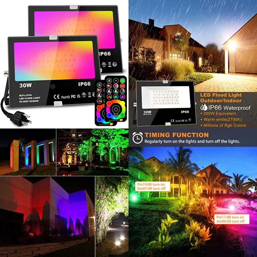 30W Led Flood Light Outdoor 300W Equivalent, Color Changing RGB Lights with Remote, 120 RGB Colors, Warm White 2700K, Timing, C
30W Led Flood Light Outdoor 300W Equivalent, Color Changing RGB Lights with Remote, 120 RGB Colors, Warm White 2700K, Timing, C