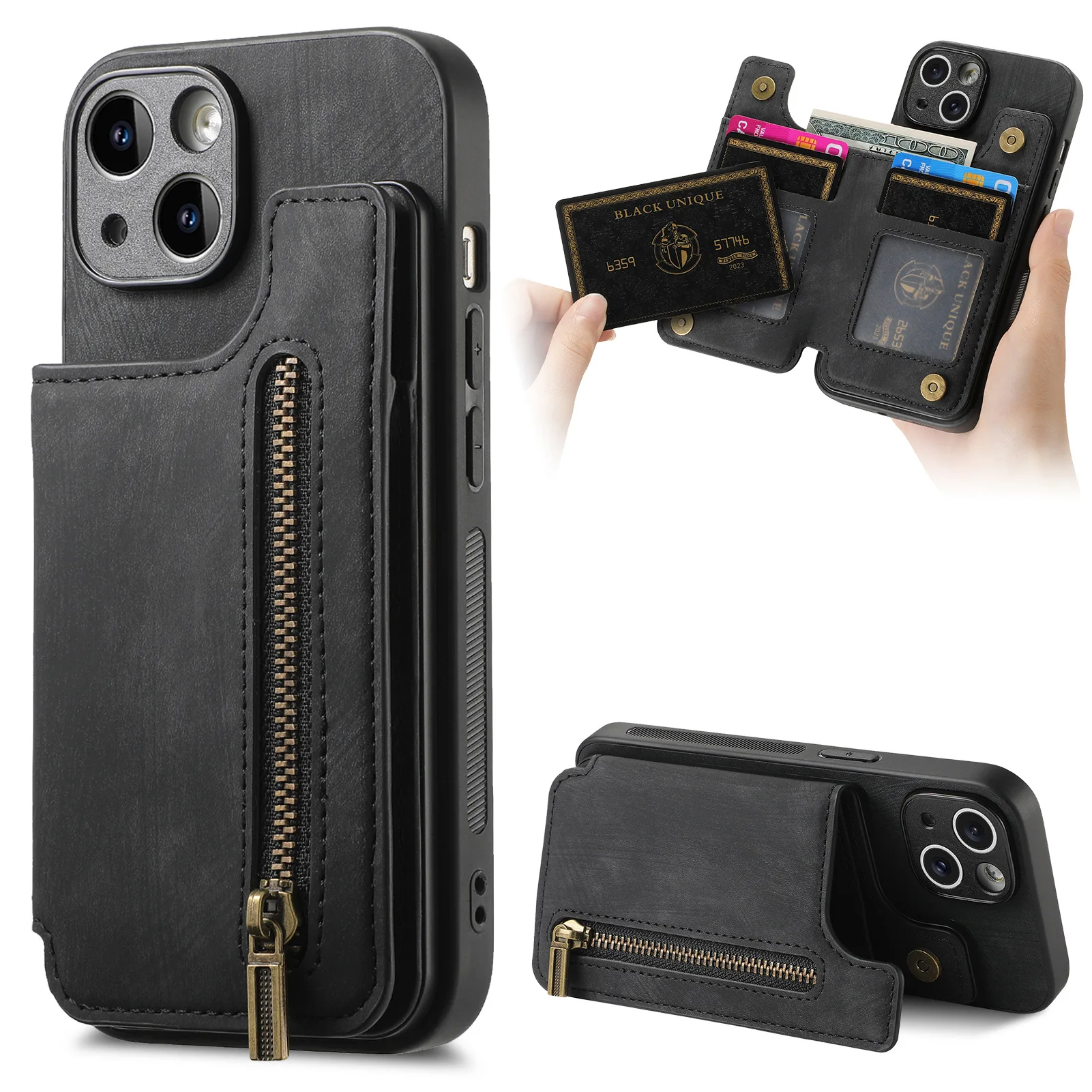 Retro Zipper Card Slot Phone Holder Leather Case for iPhone 16e 15 14 13 12 11 Plus Pror Max Stand Cover
Retro Zipper Card Slot Phone Holder Leather Case for iPhone 16e 15 14 13 12 11 Plus Pror Max Stand Cover