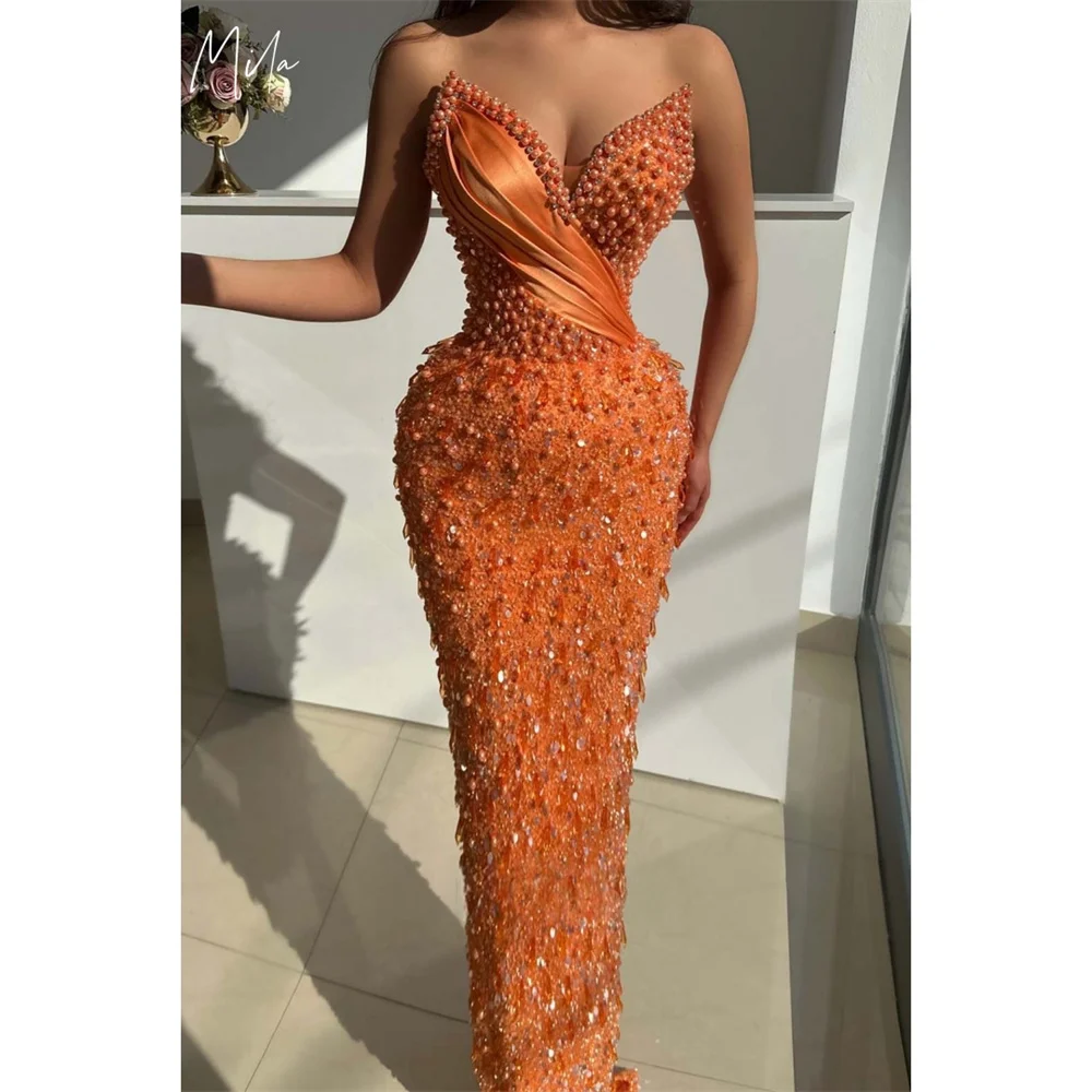 Mila Sweetheart Neck Customized Orange Evening Dresses Sleeveless Beaded Prom Dress 2025 Sexy Mermaid Wedding Party Formal Gowns
Mila Sweetheart Neck Customized Orange Evening Dresses Sleeveless Beaded Prom Dress 2025 Sexy Mermaid Wedding Party Formal Gowns