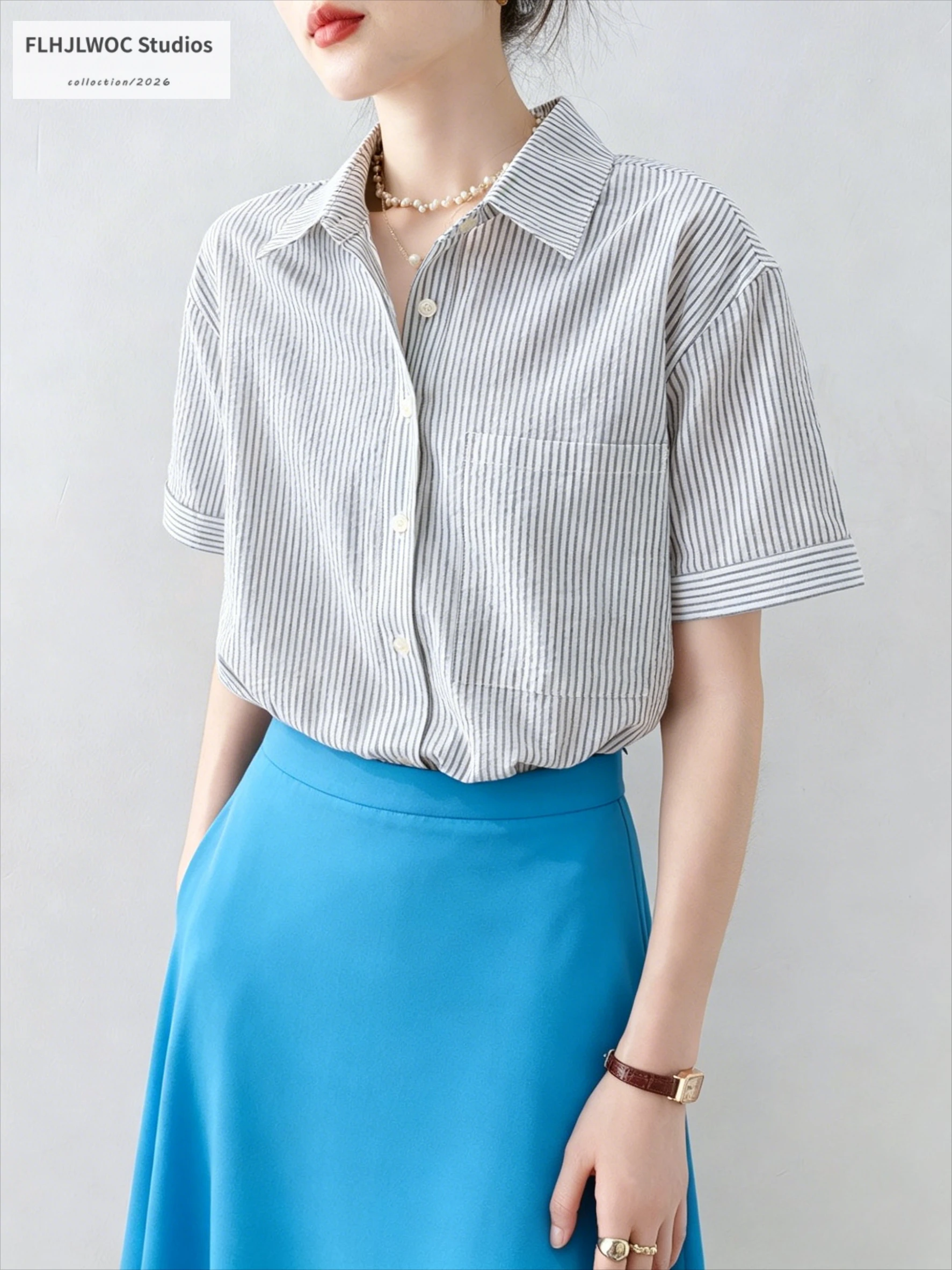 Japanese Style Striped Polo Collar Shirt Cute Girls Casual Short Sleeve Single Breasted Button Down Blouse for Women
Japanese Style Striped Polo Collar Shirt Cute Girls Casual Short Sleeve Single Breasted Button Down Blouse for Women