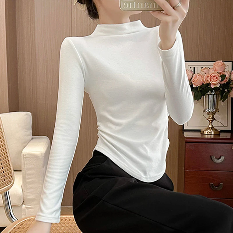 Нижняя рубашка с высоким воротником, женская эластичная утягивающая футболка с длинными рукавами, осенне-зимняя модальная удобная теплая верхняя одежда, топы 
Нижняя рубашка с высоким воротником, женская эластичная утягивающая футболка с длинными рукавами, осенне-зимняя модальная удобная теплая верхняя одежда, топы