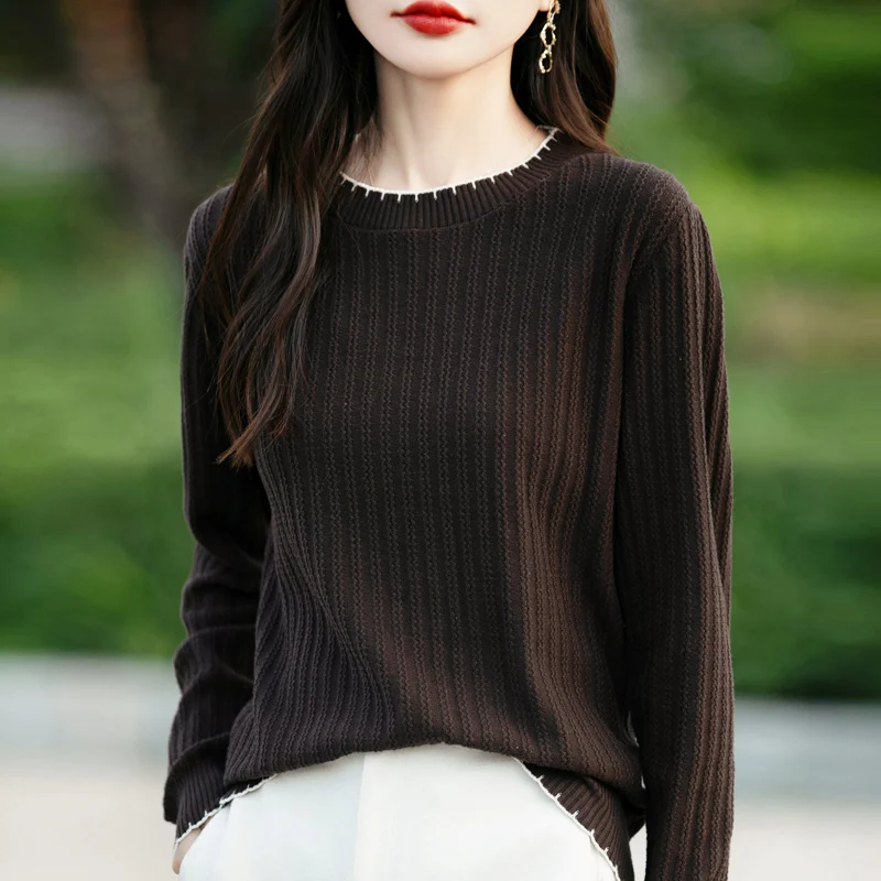 100% Cotton Knitted Sweater Ladies Round Neck Loose Pullover Color Matching Blouse Cotton and Linen Long-Sleeved Bottoming Shirt
100% Cotton Knitted Sweater Ladies Round Neck Loose Pullover Color Matching Blouse Cotton and Linen Long-Sleeved Bottoming Shirt