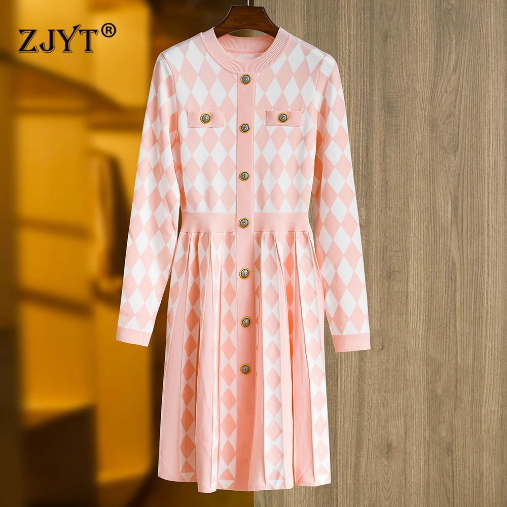 ZJYT Autumn Winter Plaid Knitting Sweater Dresses for Women 2024 New Designer Long Sleeve Buttons Casual Vintage Dress Vestidos
ZJYT Autumn Winter Plaid Knitting Sweater Dresses for Women 2024 New Designer Long Sleeve Buttons Casual Vintage Dress Vestidos