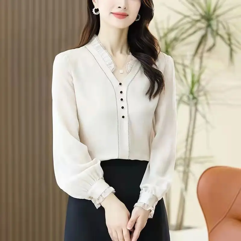 Women Clothes Summer Korean Fashion Button Solid Color V-neck Half Sleeve Femme Simplicity Elegant Ruffles Chiffon Shirts Tops
Women Clothes Summer Korean Fashion Button Solid Color V-neck Half Sleeve Femme Simplicity Elegant Ruffles Chiffon Shirts Tops