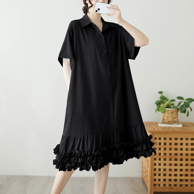 Summer New plus Size Women's Dress Casual Loose Short Sleeve Chiffon Midi Skirt Shirt Dress Flared Waist Single Button Closure
Summer New plus Size Women's Dress Casual Loose Short Sleeve Chiffon Midi Skirt Shirt Dress Flared Waist Single Button Closure
