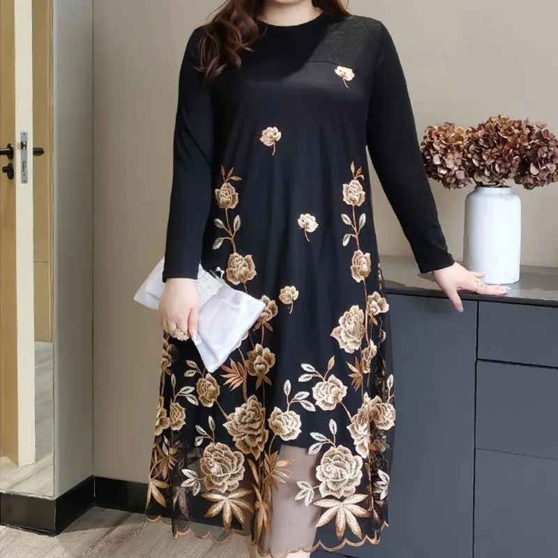Spring Autumn Vintage Gauze Spliced Dresses Stylish Floral Embroidery Female Clothing Loose A-Line Casual Round Neck Long Dress
Spring Autumn Vintage Gauze Spliced Dresses Stylish Floral Embroidery Female Clothing Loose A-Line Casual Round Neck Long Dress