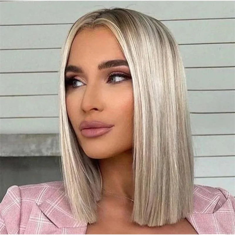 Ash Platinum Blonde Bob Straight Wig Lace Front Wavy Highlights Synthetic Middle Part Dark Roots Heat Resistant Wigs For Women
Ash Platinum Blonde Bob Straight Wig Lace Front Wavy Highlights Synthetic Middle Part Dark Roots Heat Resistant Wigs For Women