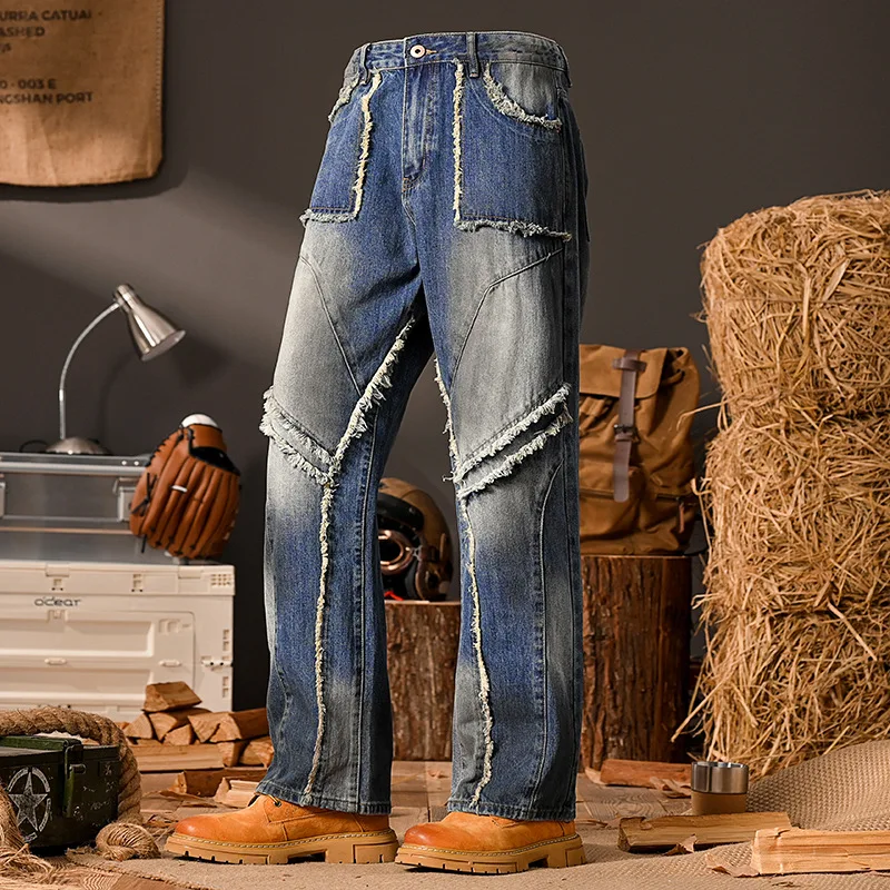 Retro vintage loose straight leg fashionable patchwork fringed jeans men's fashion trend street high-end Y2K pants
Retro vintage loose straight leg fashionable patchwork fringed jeans men's fashion trend street high-end Y2K pants