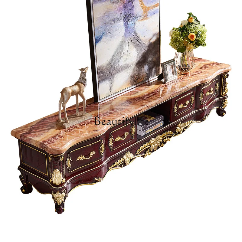 European TV cabinet red sandalwood combination solid wood carving flower American marble
European TV cabinet red sandalwood combination solid wood carving flower American marble