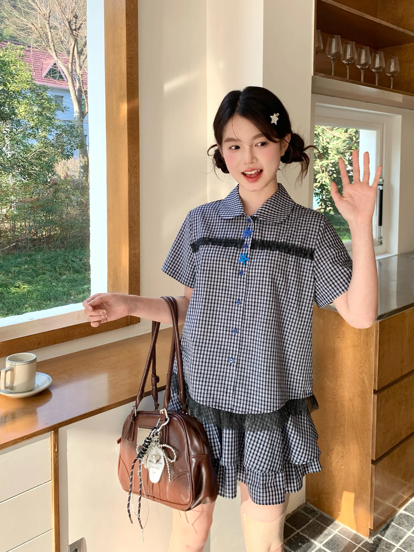 Tokyo Seasonal Record JK Original Design Women's Summer Short Sleeve Plaid Shirt Lace Trim Puffy Skirt Set Casual Fashion
Tokyo Seasonal Record JK Original Design Women's Summer Short Sleeve Plaid Shirt Lace Trim Puffy Skirt Set Casual Fashion