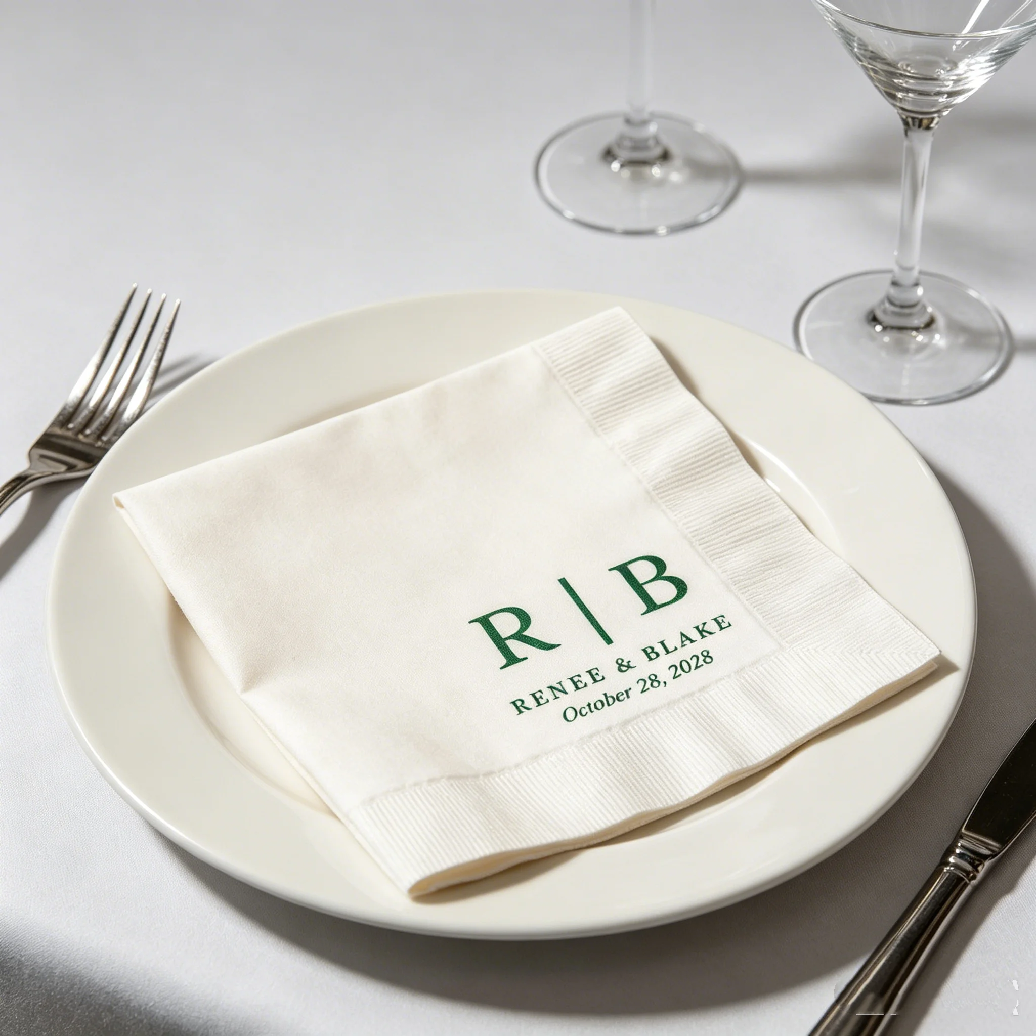 50pcs Personalized Wedding Cocktail Napkins, Custom Couple Initials Names & Date Printed Paper Napkins, Minimalist Green Monogra
50pcs Personalized Wedding Cocktail Napkins, Custom Couple Initials Names & Date Printed Paper Napkins, Minimalist Green Monogra