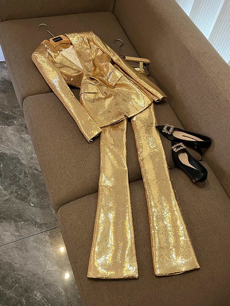 2026 New Celebrity Fashion Gold Sequin Suit Jacket Pants Set Two Piece Set AU550 Glittering Shiny Women's Ensemble
2026 New Celebrity Fashion Gold Sequin Suit Jacket Pants Set Two Piece Set AU550 Glittering Shiny Women's Ensemble
