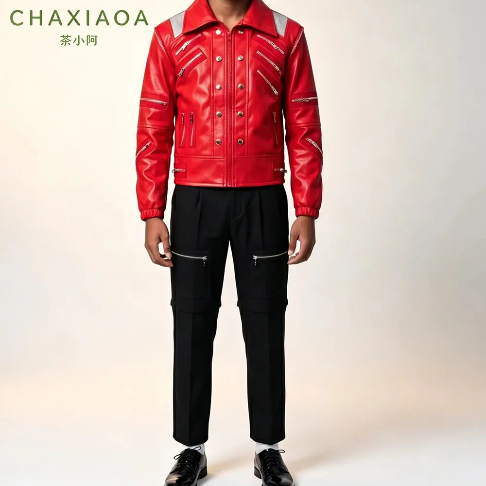 New 80s Rockstar MJ Retro Pop Star Red Faux Leather Jacket Costume Zipper Full Set Halloween Stage Dance Performance Boys Outfit
New 80s Rockstar MJ Retro Pop Star Red Faux Leather Jacket Costume Zipper Full Set Halloween Stage Dance Performance Boys Outfit