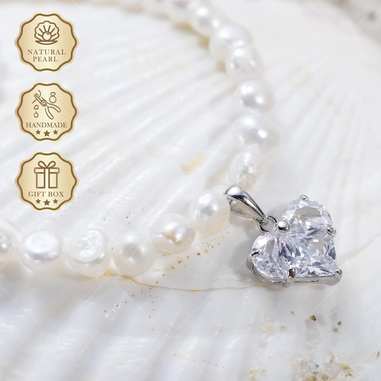 MYSOYA White Baroque Freshwater Pearl Necklace 4-5mm Silver CZ Heart Pendant & Silver Extender, Gift Box S511
MYSOYA White Baroque Freshwater Pearl Necklace 4-5mm Silver CZ Heart Pendant & Silver Extender, Gift Box S511