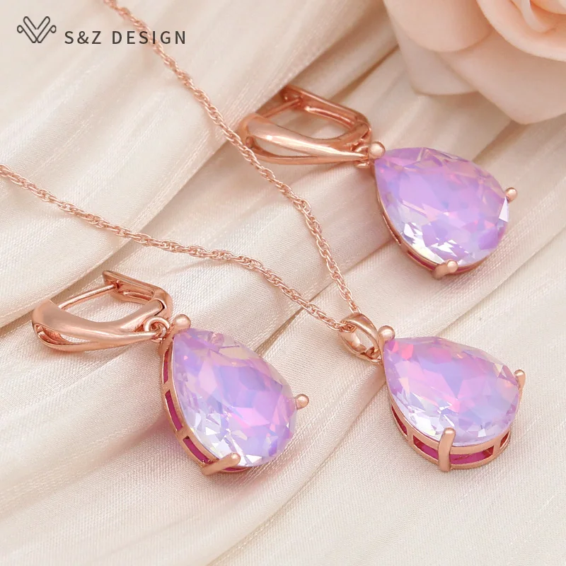 S&Z DESIGN New Fashion Elegant Water Drop Crystal Dangle Earrings Jewelry Sets For Women 585 Rose Gold Color Wedding Necklace
S&Z DESIGN New Fashion Elegant Water Drop Crystal Dangle Earrings Jewelry Sets For Women 585 Rose Gold Color Wedding Necklace