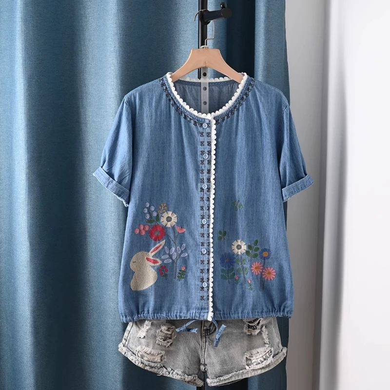 2025 Vintage women's denim shirts Japan fashion flower embroidered denim blouses for women cotton soft jean tops
2025 Vintage women's denim shirts Japan fashion flower embroidered denim blouses for women cotton soft jean tops