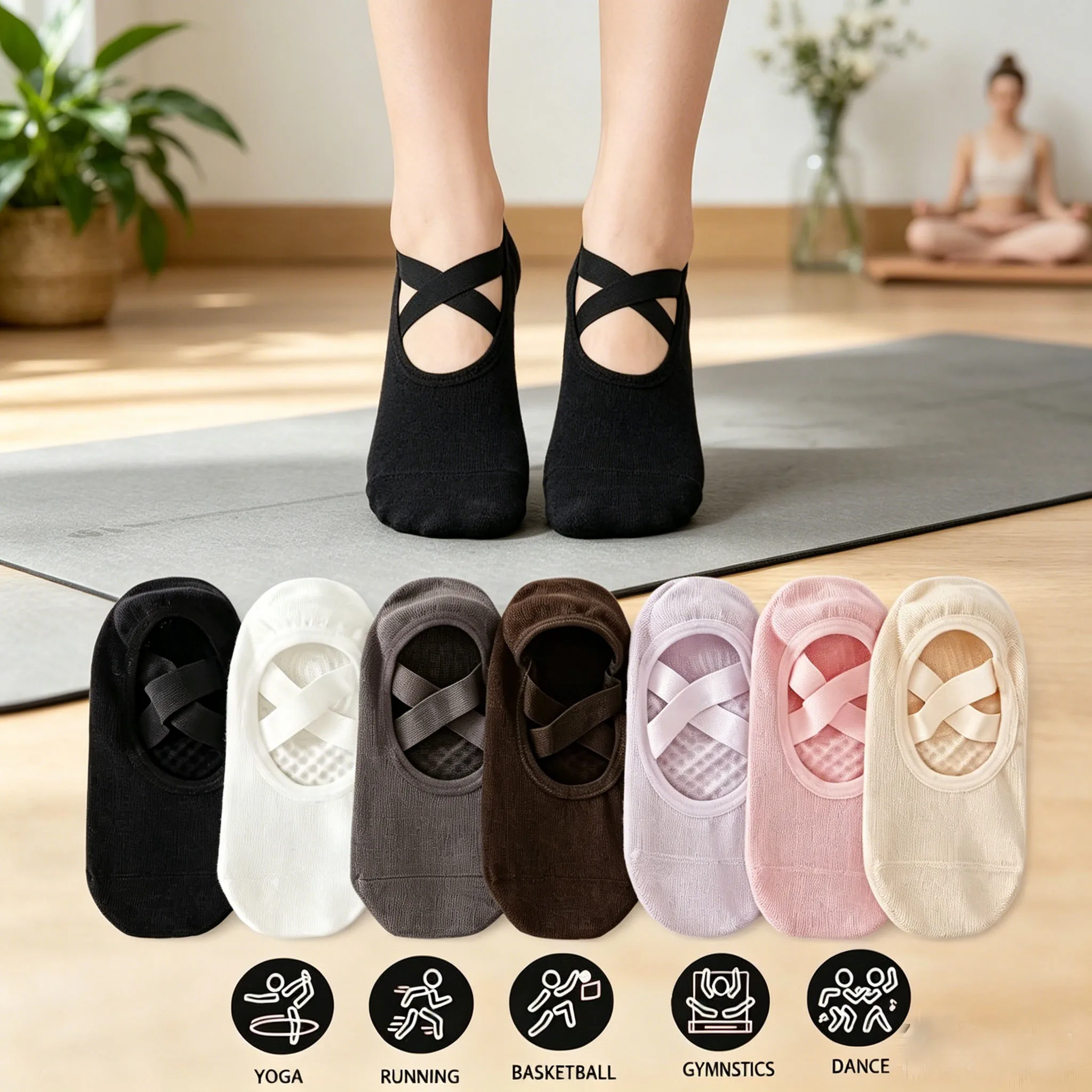 1/3/ 7 Pairs Anti Slip Cross Strap Yoga Socks Non Slip Pilates Barre Dance Socks Breathable Gripper Sports Socks for Workout Fit
1/3/ 7 Pairs Anti Slip Cross Strap Yoga Socks Non Slip Pilates Barre Dance Socks Breathable Gripper Sports Socks for Workout Fit