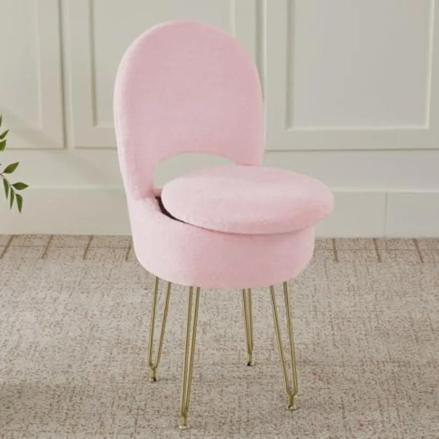 Vanity Chair with Storage and Folding Back, Faux Fur Round Storage Chair, Vanity Stool Chair with 4 Metal Legs for Bedroom, Liv
Vanity Chair with Storage and Folding Back, Faux Fur Round Storage Chair, Vanity Stool Chair with 4 Metal Legs for Bedroom, Liv