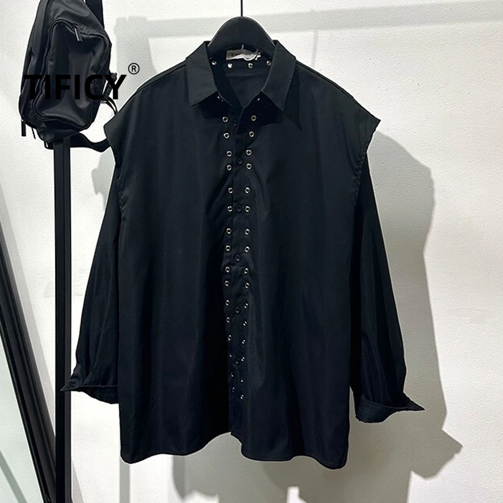 High Street Shirts Men's Spring Fashion Splicing Fake Two-piece Loose Long Sleeved Shirt Dark Workwear Rivet Shirts Top
High Street Shirts Men's Spring Fashion Splicing Fake Two-piece Loose Long Sleeved Shirt Dark Workwear Rivet Shirts Top
