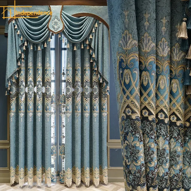 European Blue Hollow Embroidery Chenille Luxury Curtains for Living Room Bedroom Windows Thickened Blackout Tulle Valance Custom
European Blue Hollow Embroidery Chenille Luxury Curtains for Living Room Bedroom Windows Thickened Blackout Tulle Valance Custom