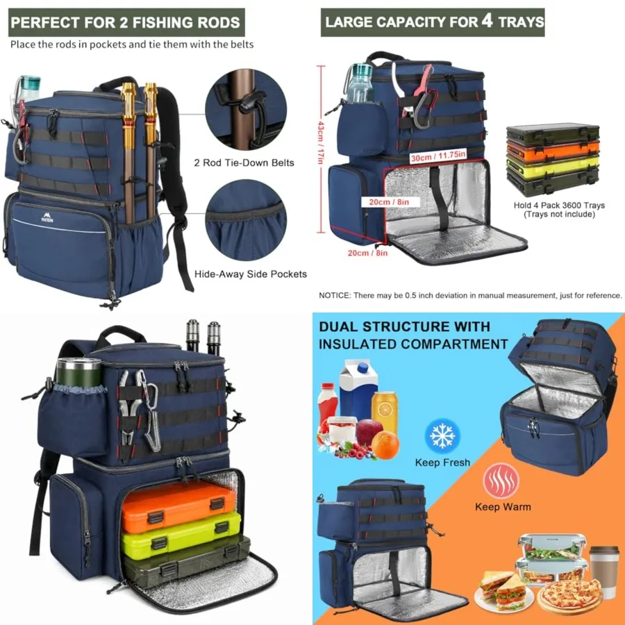 Fishing Backpack, Water Resistant Tackle Storage Bag with Rod Holders and Cooler, Fishing Gifts for Men
Fishing Backpack, Water Resistant Tackle Storage Bag with Rod Holders and Cooler, Fishing Gifts for Men