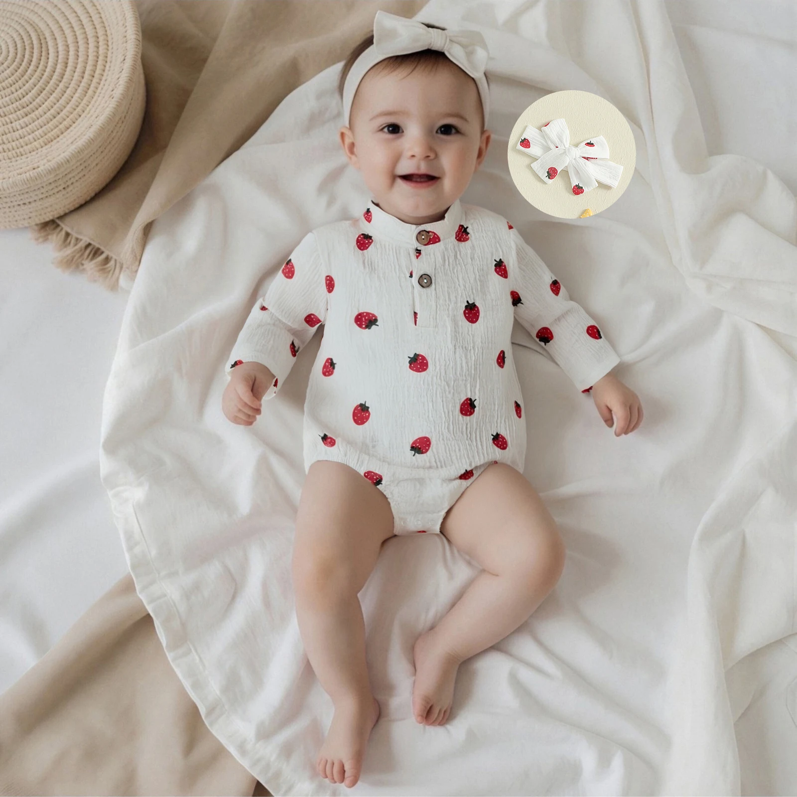 Cute Baby Girls 2Pcs Fall Outfits Long Sleeve Strawberry Print Romper with Headband Set Newborn Baby Bodysuits Clothes
Cute Baby Girls 2Pcs Fall Outfits Long Sleeve Strawberry Print Romper with Headband Set Newborn Baby Bodysuits Clothes
