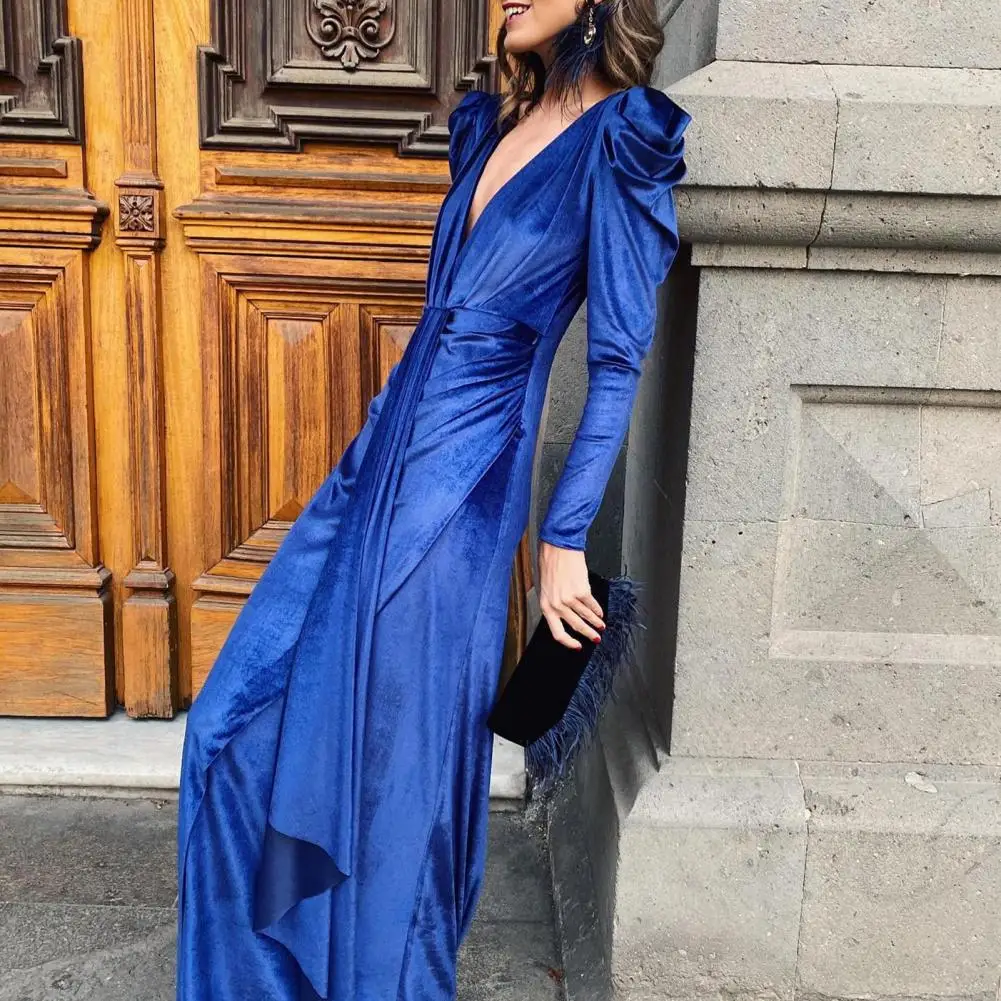 Evening Dress Long Sleeve Deep V Neck Solid Color Low Cut Pleated Dress-up Irregular Ruffle Floor Length Prom Dress Female Dress
Evening Dress Long Sleeve Deep V Neck Solid Color Low Cut Pleated Dress-up Irregular Ruffle Floor Length Prom Dress Female Dress