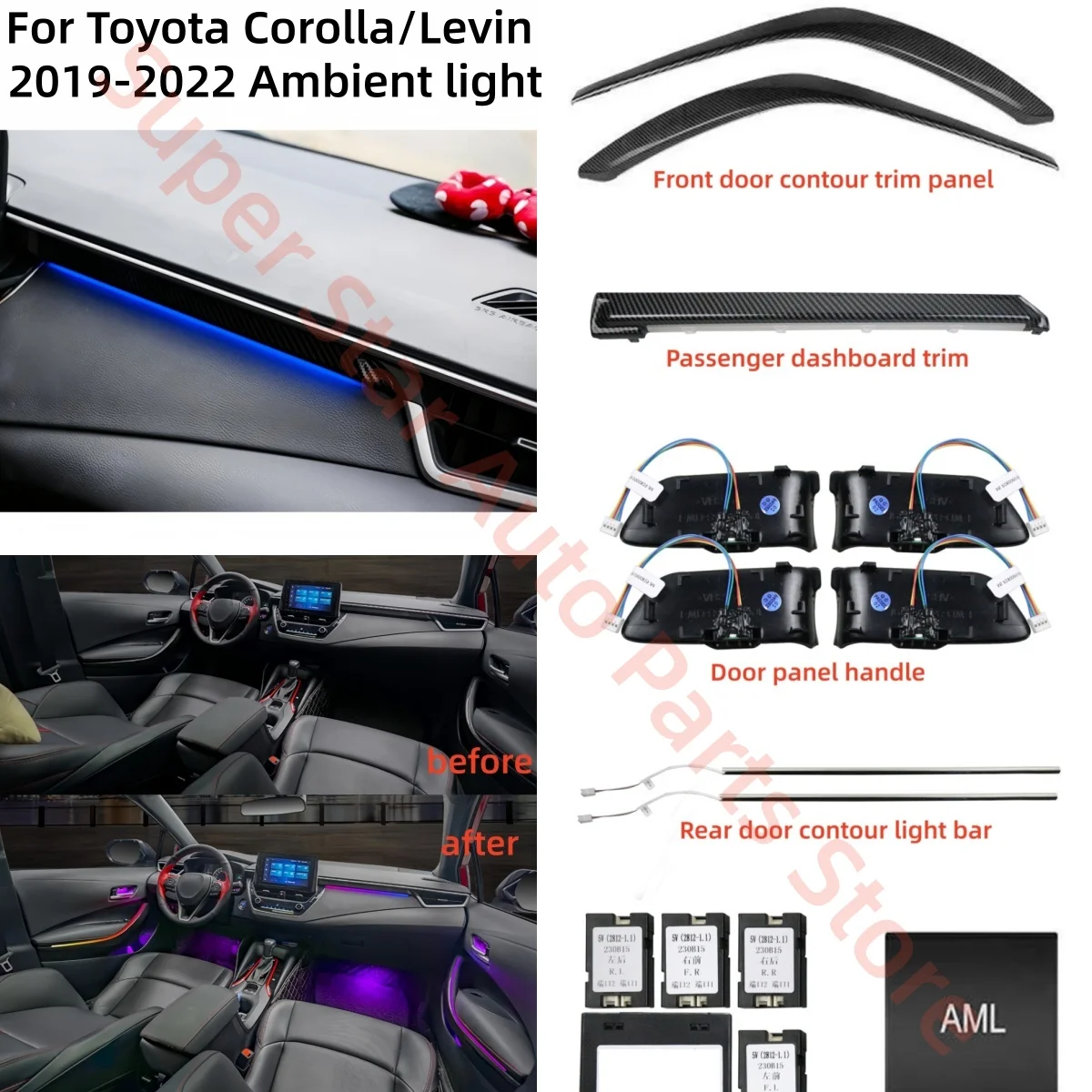 Ambient light For Toyota Corolla/Levin 2019-2022 trim strip car interior lighting upgrade Auto Parts Carbon fiber finish plate
Ambient light For Toyota Corolla/Levin 2019-2022 trim strip car interior lighting upgrade Auto Parts Carbon fiber finish plate