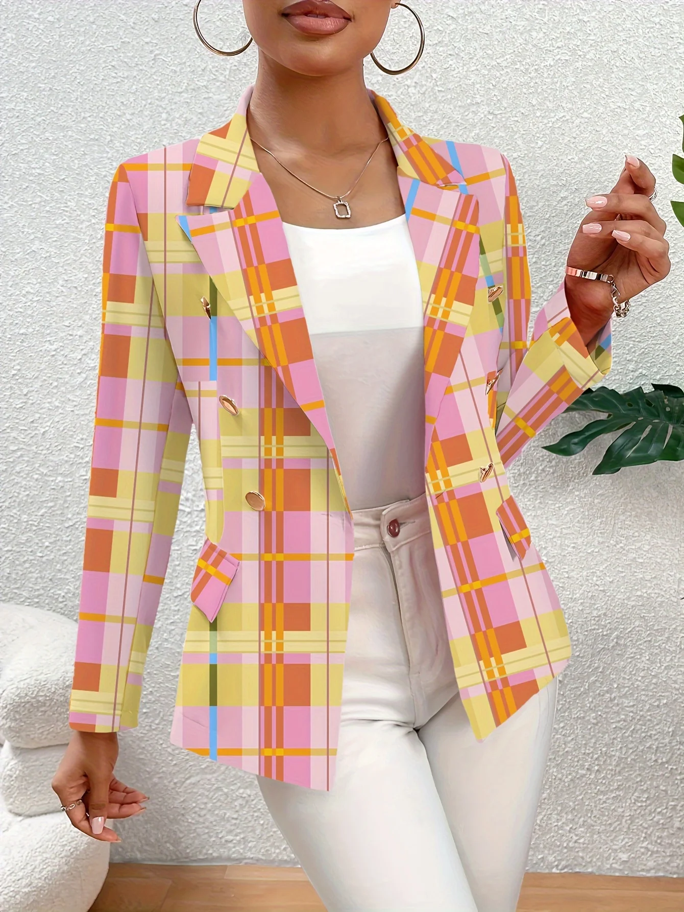 Women's Fashion Orange Yellow Plaid Suit Jacket Stylish Trendy Color Block Outerwear for Ladies
Women's Fashion Orange Yellow Plaid Suit Jacket Stylish Trendy Color Block Outerwear for Ladies