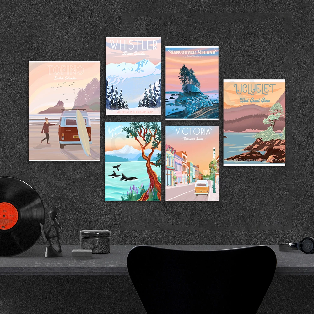 Tofino travel poster, Vancouver Island, Cox Bay Tofino, Surf Sombrio, Whistler alpenglow, British Columbia, Canmore Alberta,
Tofino travel poster, Vancouver Island, Cox Bay Tofino, Surf Sombrio, Whistler alpenglow, British Columbia, Canmore Alberta,