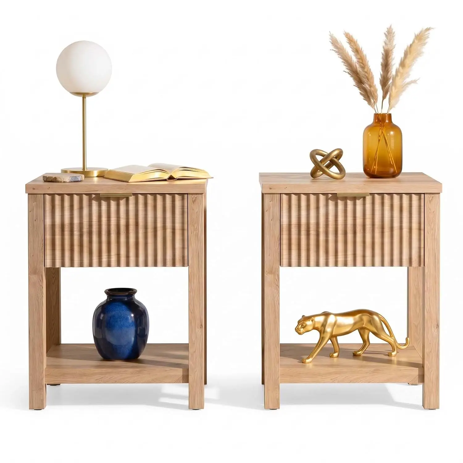 Fluted Nightstand Set of 2 with Drawer & Shelf, Large Wood End Table for Living Room & Bedroom, Natural Oak, Customized
Fluted Nightstand Set of 2 with Drawer & Shelf, Large Wood End Table for Living Room & Bedroom, Natural Oak, Customized