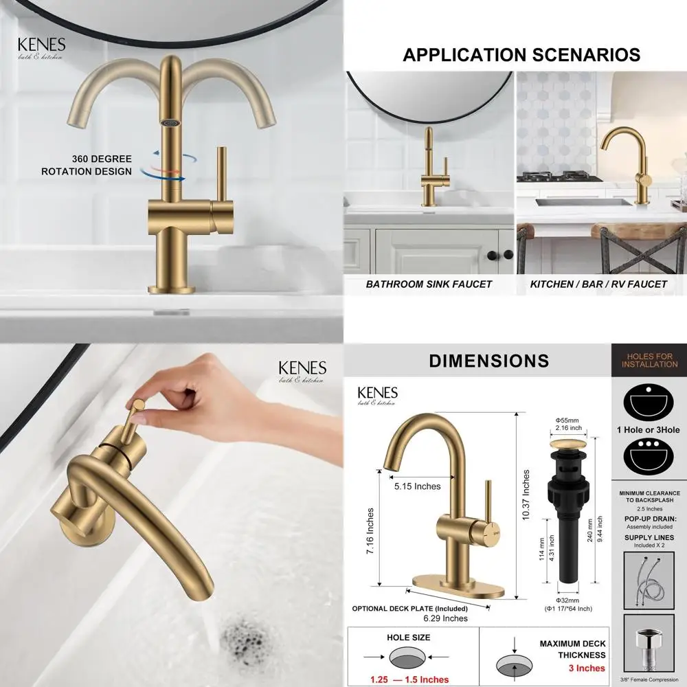 Single Handle Champagne Bronze Faucet for 1 Hole Bathroom Sink, Vanity, Bar, RV, and Outdoor Use with Drain and Deck Plate
Single Handle Champagne Bronze Faucet for 1 Hole Bathroom Sink, Vanity, Bar, RV, and Outdoor Use with Drain and Deck Plate