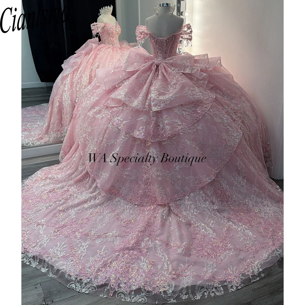 Pink Quinceanera Dresses Ball Gown Off Shoulder Lace Beaded Mexican Sweet 16 Dresses 15 Anos Customized
Pink Quinceanera Dresses Ball Gown Off Shoulder Lace Beaded Mexican Sweet 16 Dresses 15 Anos Customized
